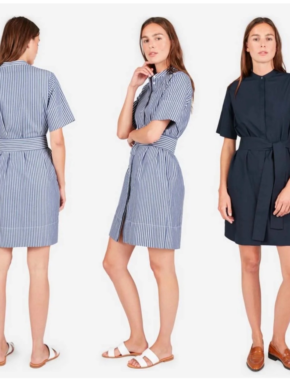 Everlane Light Blue Collarless Button Shirtdress